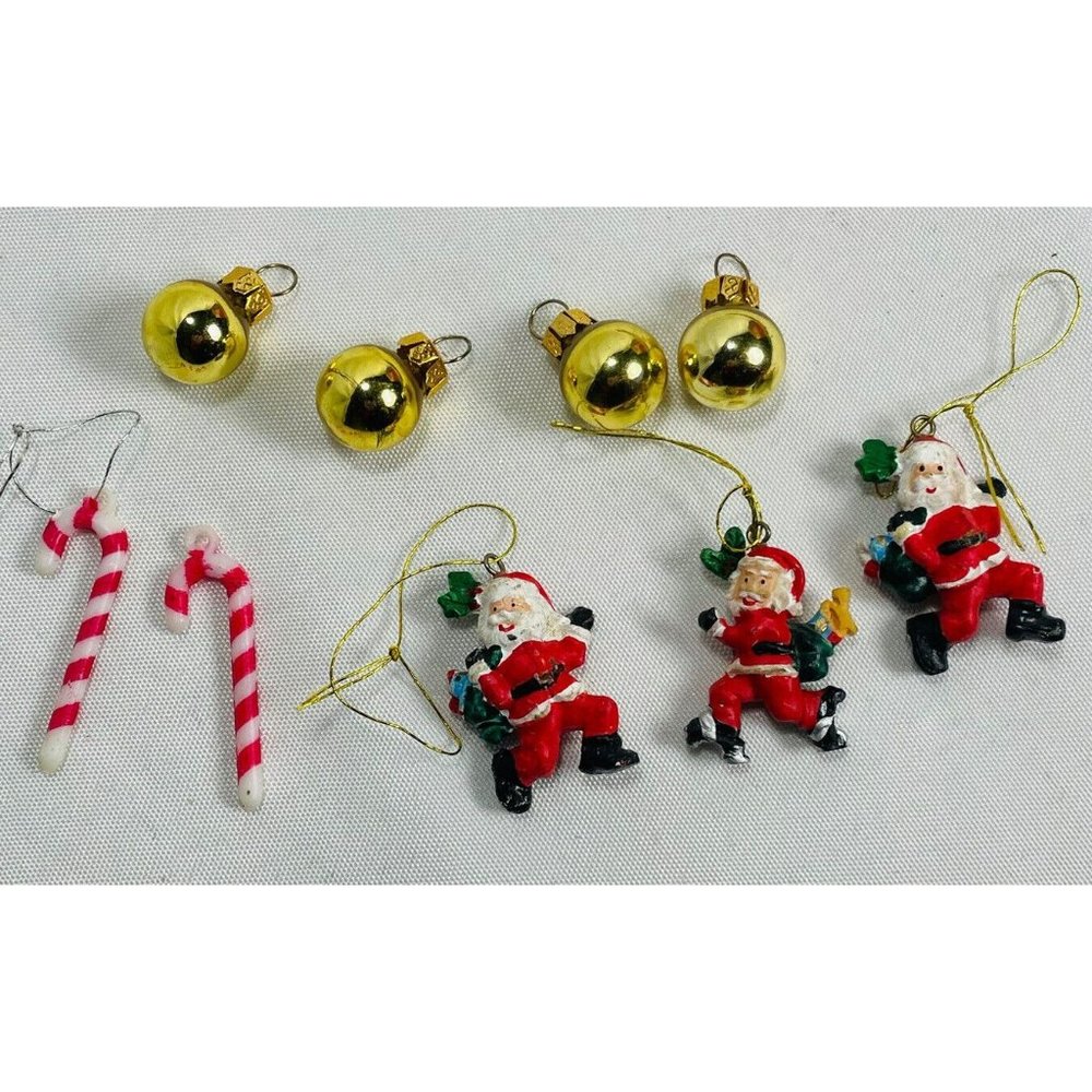 Lot Mini Holiday Christmas Tree Ornaments Santa Glass Build Candy Cane Vintage